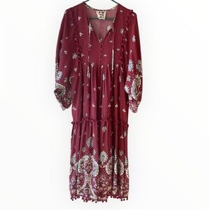 Jaase Red Long Sleeve V-Neck Sundress